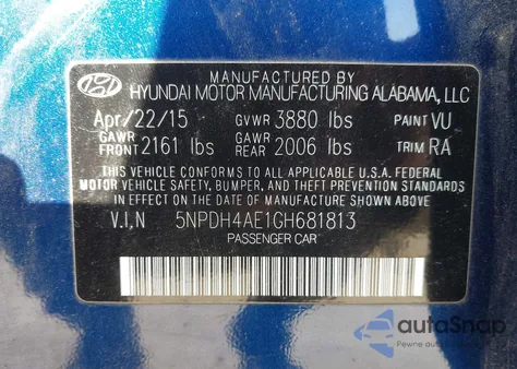 2016 Hyundai Elantra Se from USA, damaged, VIN 5NPDH4AE1GH681813